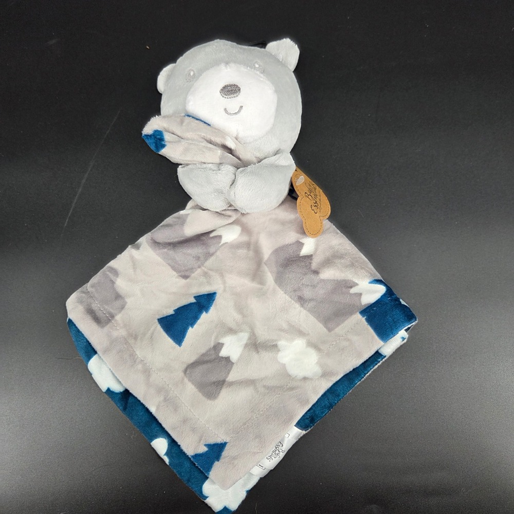 Baby Essentials Gray Bear Security Blanket Lovey Mountain Cloud Navy Blue NWT